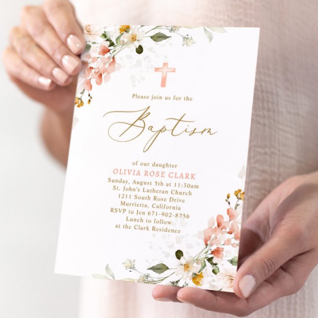 Botanical Wildflowers Baptism Christening  Invitation (Creator Uploaded)