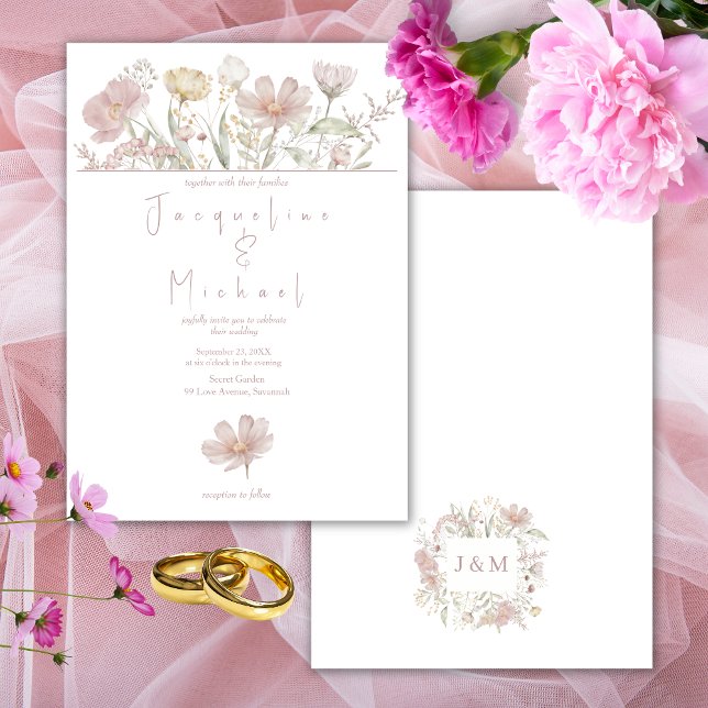 Botanical Wildflowers Dusty Rose Wedding  Invitation (Creator Uploaded)