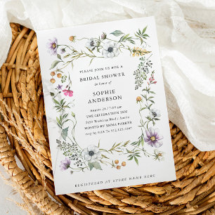 Botanical Wildflowers Elegant Bridal Shower Invitation