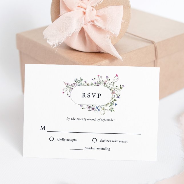Botanical Wildflowers | Elegant Wedding RSVP Card (Delicate watercolor wildflowers are featured on this elegant wedding response card)