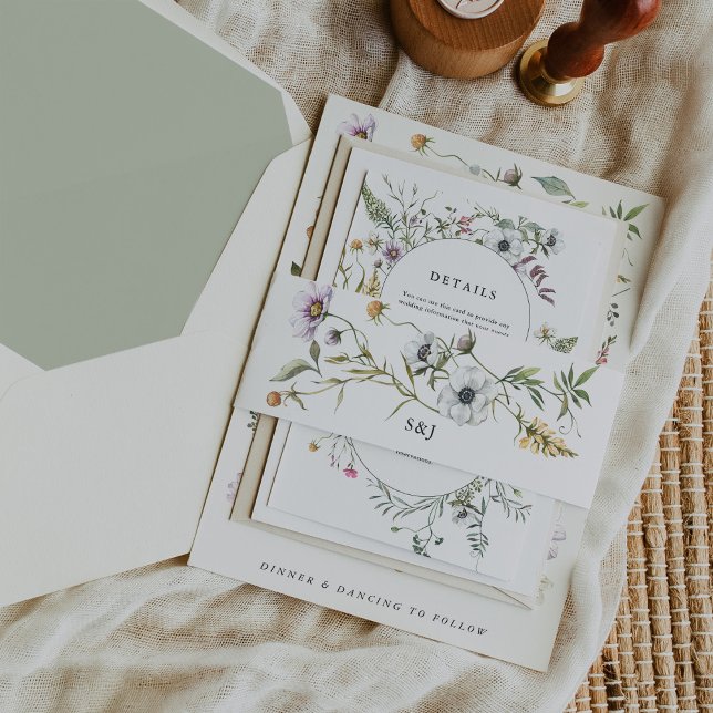 Botanical Wildflowers | Monogram Wedding Invitation Belly Band (Botanical Wildflowers belly band)