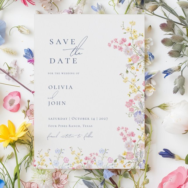 Botanical Wildflowers Wedding Save the Date Announcement Postcard (Botanical Wildflowers Wedding Save the Date Announcement Postcard)