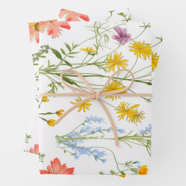 Botanical wildflowers wrapping paper sheet (In situ)