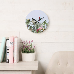 Botanical Wildlife Wall Clock with Flamingo, Zebra