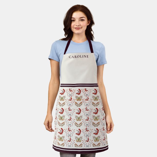 Botanical Wine Berries & Fall Leaves Ivory Custom Apron (Worn)