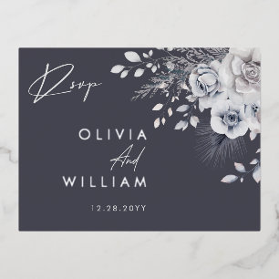 Botanical Winter Floral Elegant Silver RSVP Cards