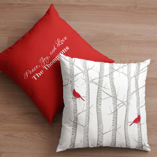Botanical Winter Red Cardinal Botanical Woodland Cushion