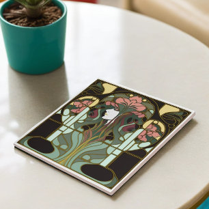 Botanical Woman Ceramic Tile
