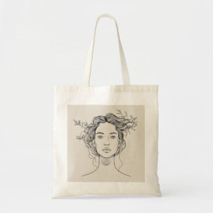 Botanical Woman Portrait Line Art Tote Bag