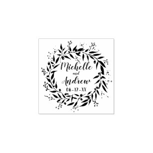 Botanical Wreath and Berries Wedding Rubber Stamp