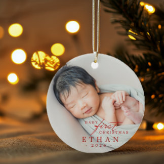 Botanical Wreath Baby First Christmas Ceramic Ornament