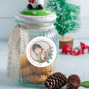 Botanical Wreath Baby First Christmas Classic Round Sticker