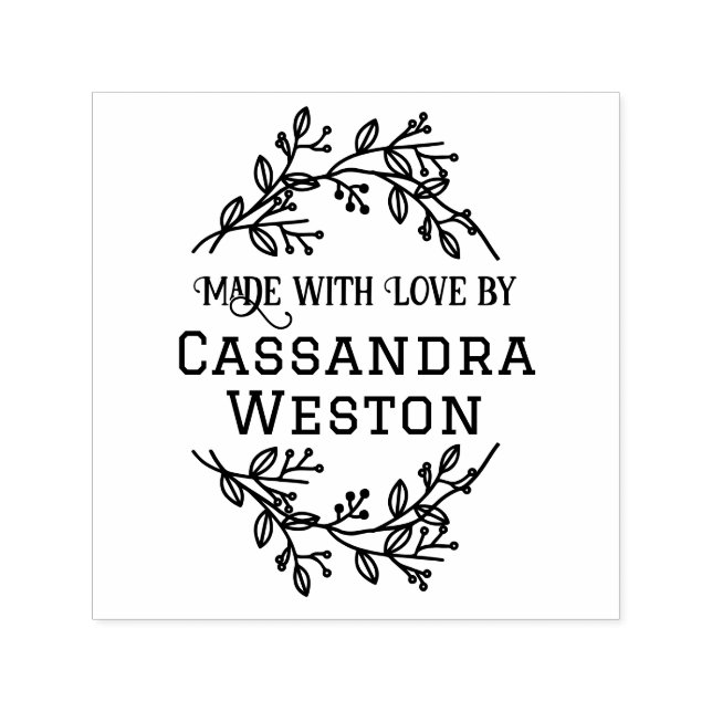 Botanical Wreath Berries “Made With Love By” Self-inking Stamp (Design)