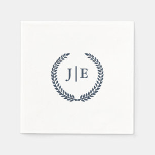 Botanical Wreath Blue Classic Monogram Wedding Napkin