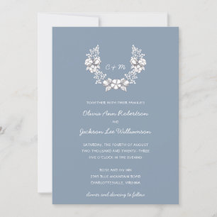 Botanical Wreath Dusty Blue Floral Wedding Invitation