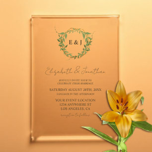 Botanical Wreath Earth Tone Wedding Acrylic Invitations