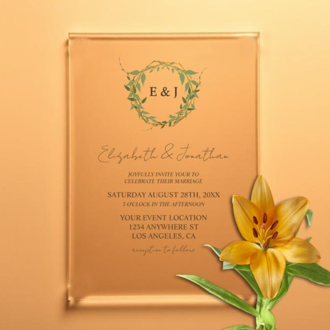 Botanical Wreath Earth Tone Wedding Acrylic Invitations (Creator Uploaded)