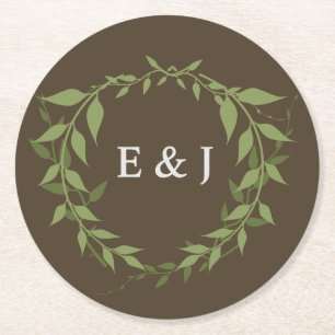 Botanical Wreath Earth Tone Wedding Round Paper Coaster