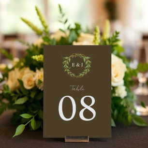 Botanical Wreath Earth Tone Wedding Table Number
