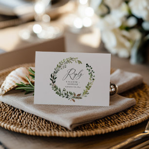 Botanical wreath elegant wedding reply RSVP card