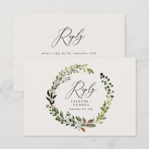 Botanical wreath elegant wedding reply RSVP card