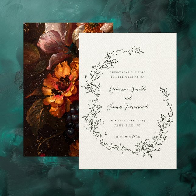 Botanical Wreath Fine Art Painting Fall Wedding Save The Date (Creator Uploaded)