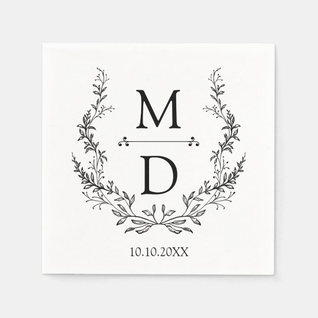 botanical wreath initials monogram wedding minimal napkin (Front)