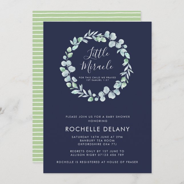 Botanical Wreath Little Miracle Baby Shower Invitation (Front/Back)