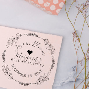 Botanical Wreath Love In Bloom Bridal Shower Rubber Stamp
