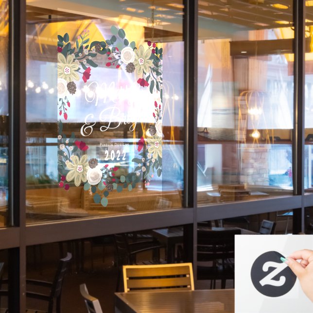 Botanical wreath merry and bright Retaurant (Restaurant Window)