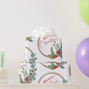 Botanical Wreath Merry Christmas Wrapping Paper