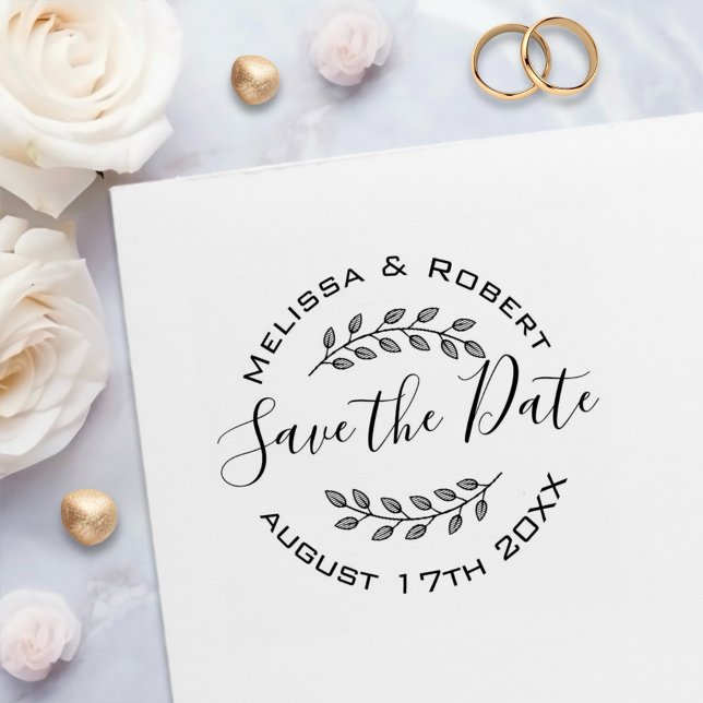 Botanical Wreath Modern Wedding Save the Date 2 Self-inking Stamp (Creator Uploaded)