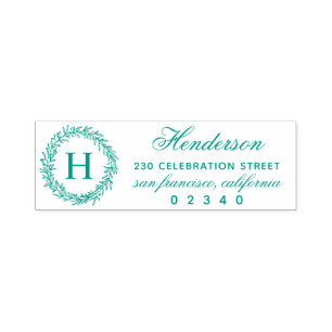 Botanical Wreath Monogram Name & Return Address Self-inking Stamp