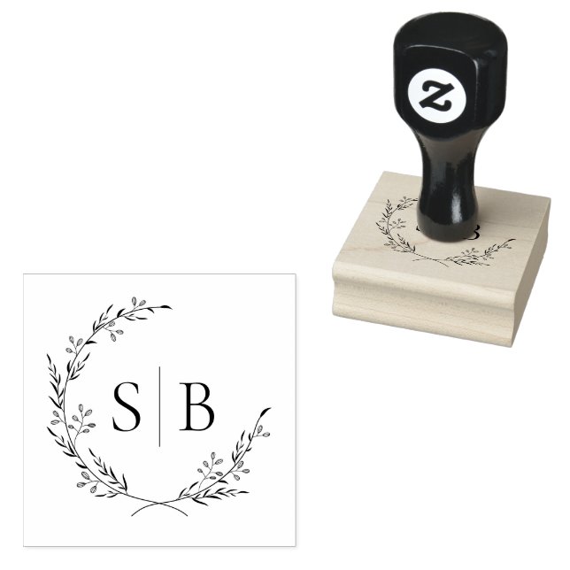 Botanical Wreath Monogram Rubber Stamp (Stamped)
