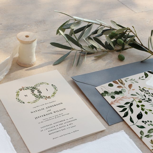 Botanical Wreath Monogram Wedding Invitation (Creator Uploaded)