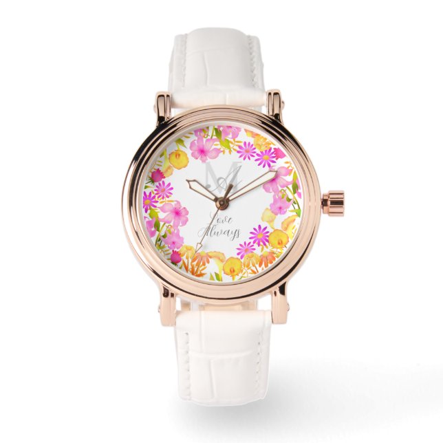 Botanical Wreath Monogram White Watch (Front)