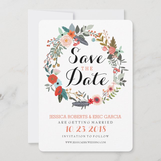 Botanical Wreath Save the Date (Front)