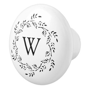 Botanical Wreath Single Initial Monogram Ceramic Knob