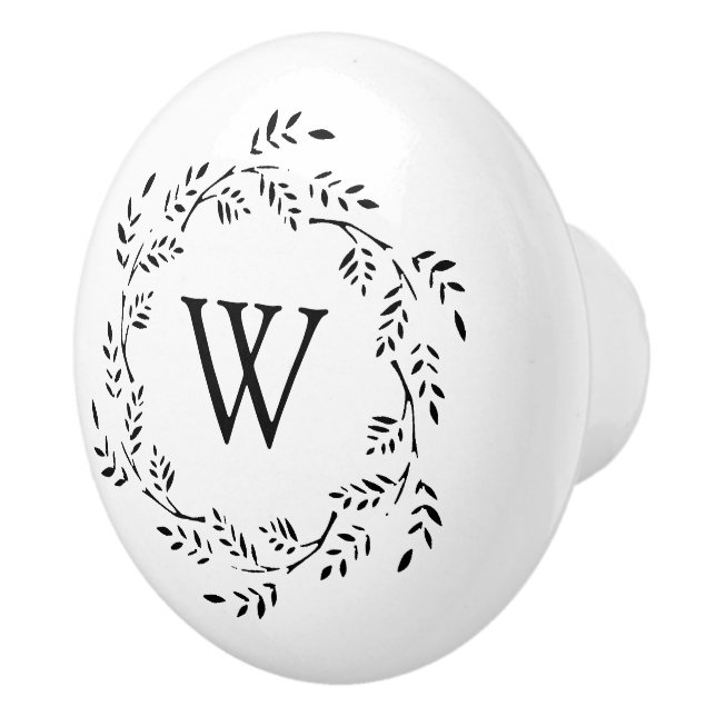 Botanical Wreath Single Initial Monogram Ceramic Knob (Right)