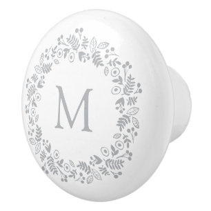 Botanical Wreath Single Initial Monogram Ceramic Knob