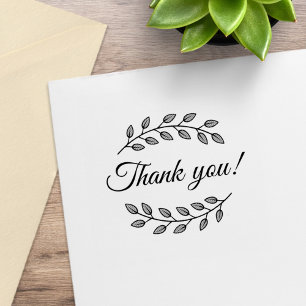 Botanical Wreath Top Bottom Thank You Rubber Stamp