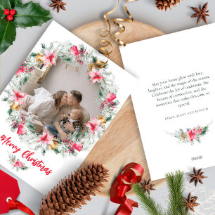 Botanical Wreath Watercolor Snowflake Christmas Holiday Card