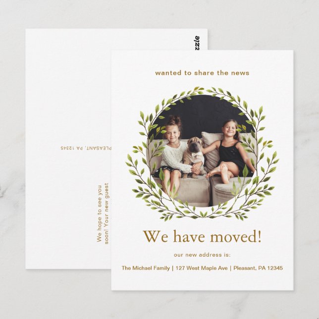 Botanical Wreath We Have Moved New Address Photo Postcard (Front/Back)