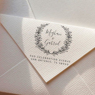Botanical Wreath   Wedding Names Return Address Rubber Stamp