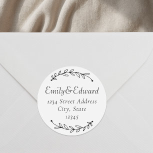 Botanical Wreath Wedding Return Address Classic Round Sticker
