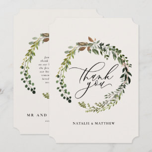 Botanical Wreath Wedding Thank You Watercolor Card
