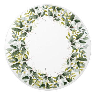 BOTANICAL WREATH WHITE GREEN 2 CUSTOM CERAMIC KNOB