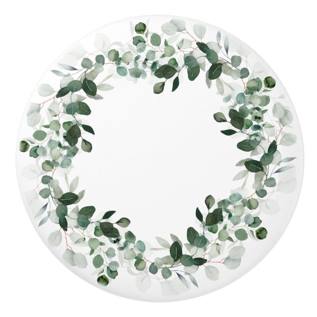 BOTANICAL WREATH WHITE GREEN CUSTOM CERAMIC KNOB (Front)