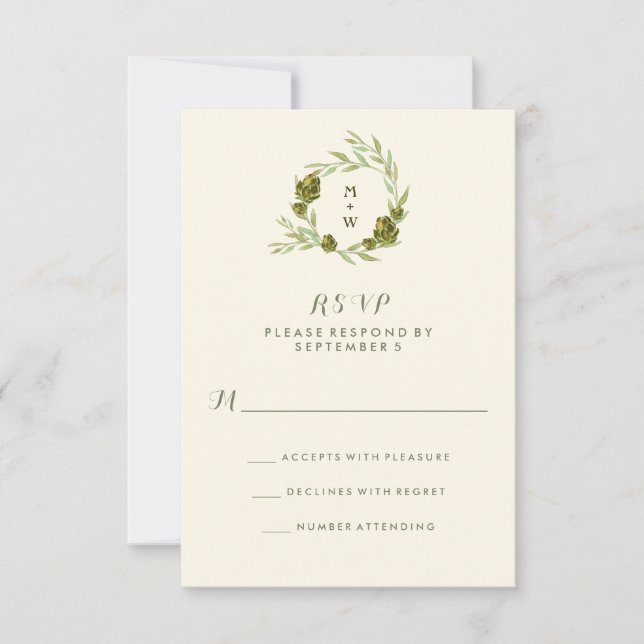 Botanical Wreath with Leaves and Artichokes RSVP Card (Front)
