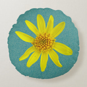 Botanical Yellow Arnica Wildflower on any Colour Round Cushion